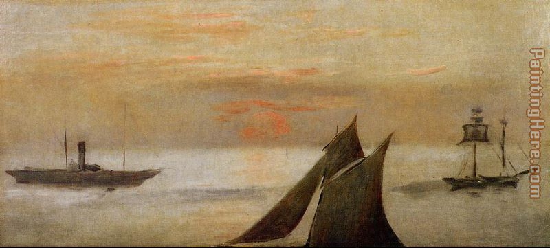 Boats at Sea, Sunset painting - Edouard Manet Boats at Sea, Sunset art painting